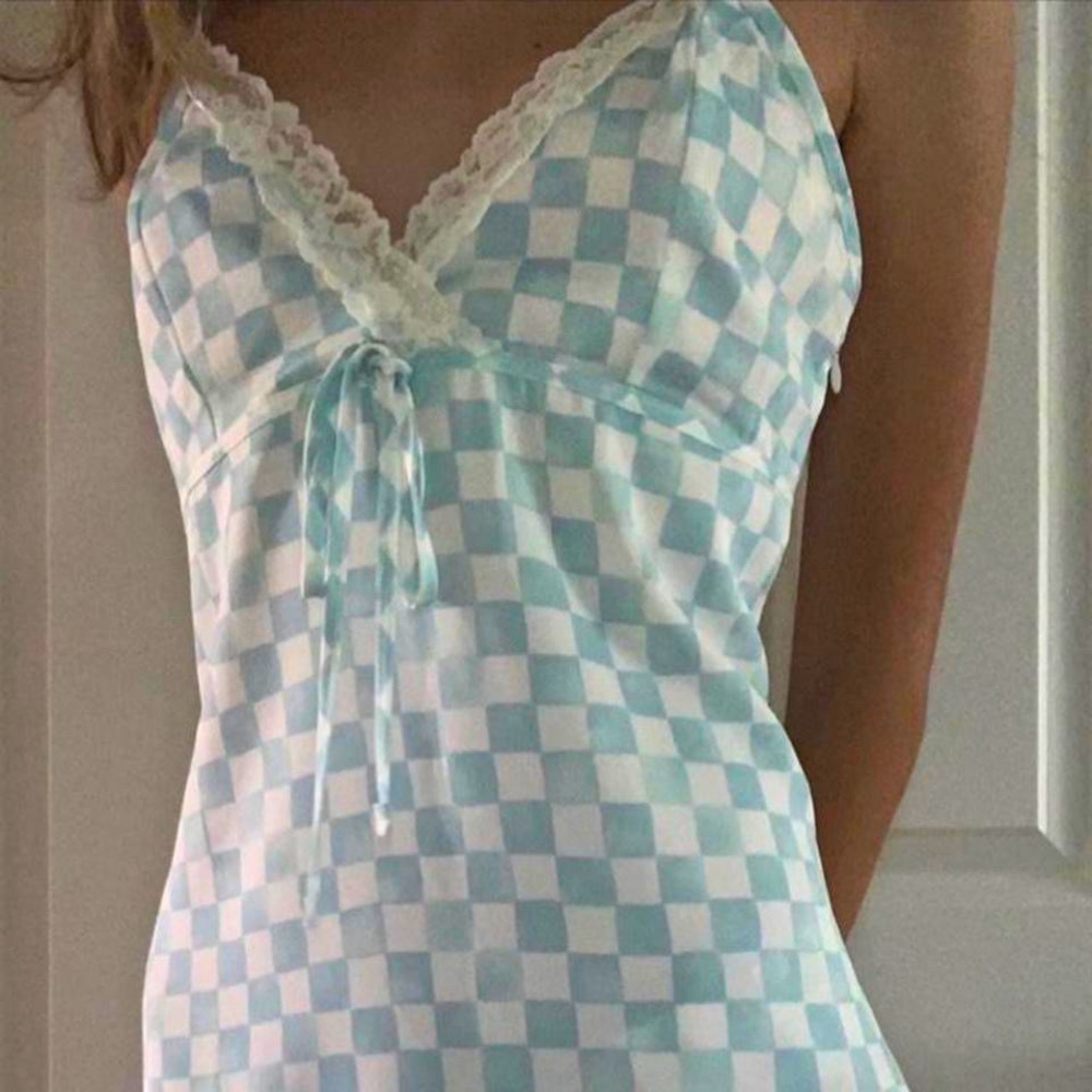 Summer Blue and White Silk Dress Womens Size M